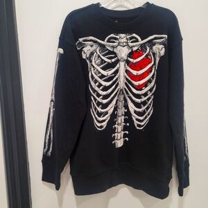 ♥️5 For $25 Skeleton  heart and bones black sweater pullover size L 10-12 Unisex